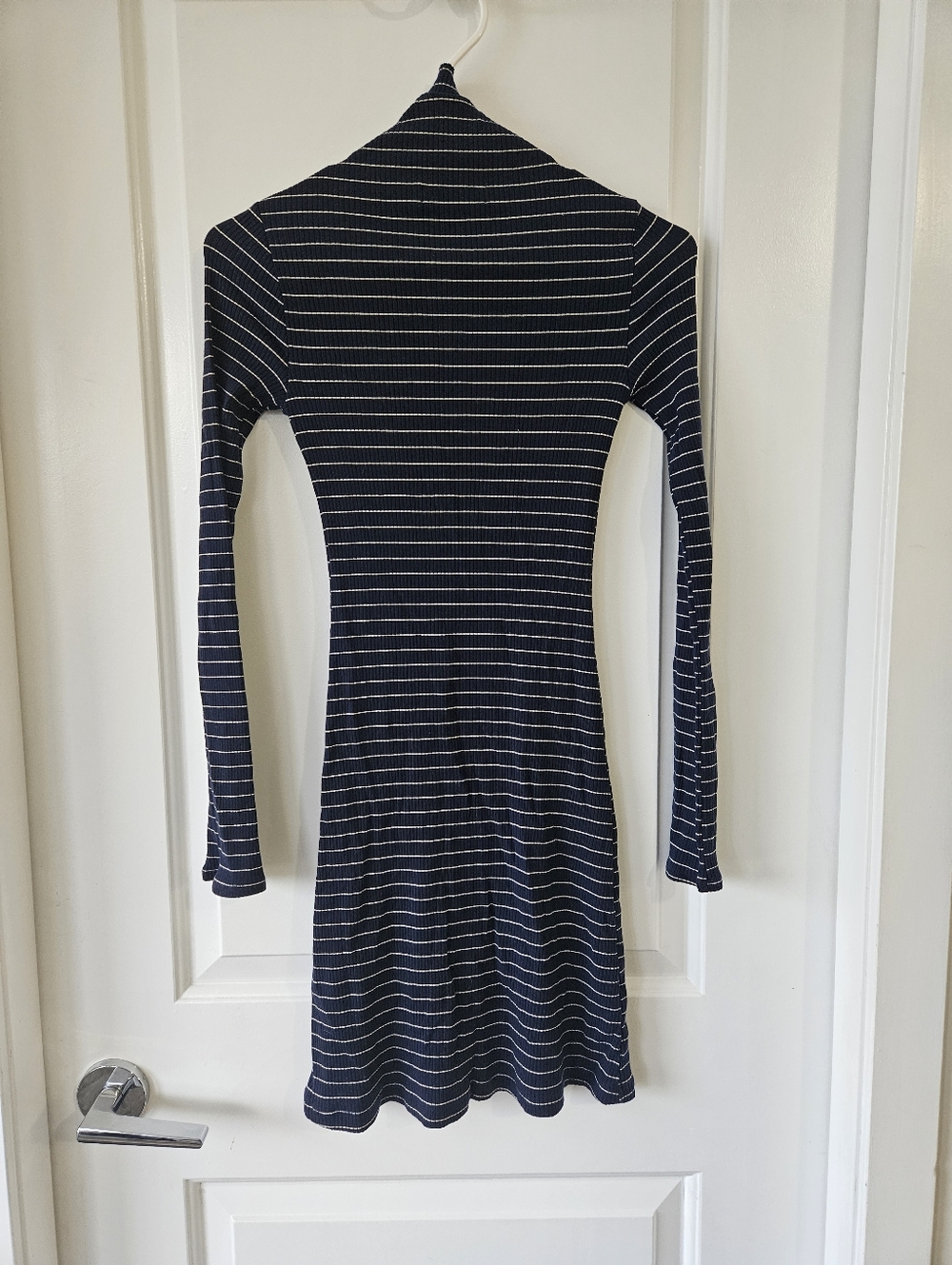 Reformation Navy and White Striped Long-Sleeve Turtleneck Dress Size Extra Small - Picture 7 of 8